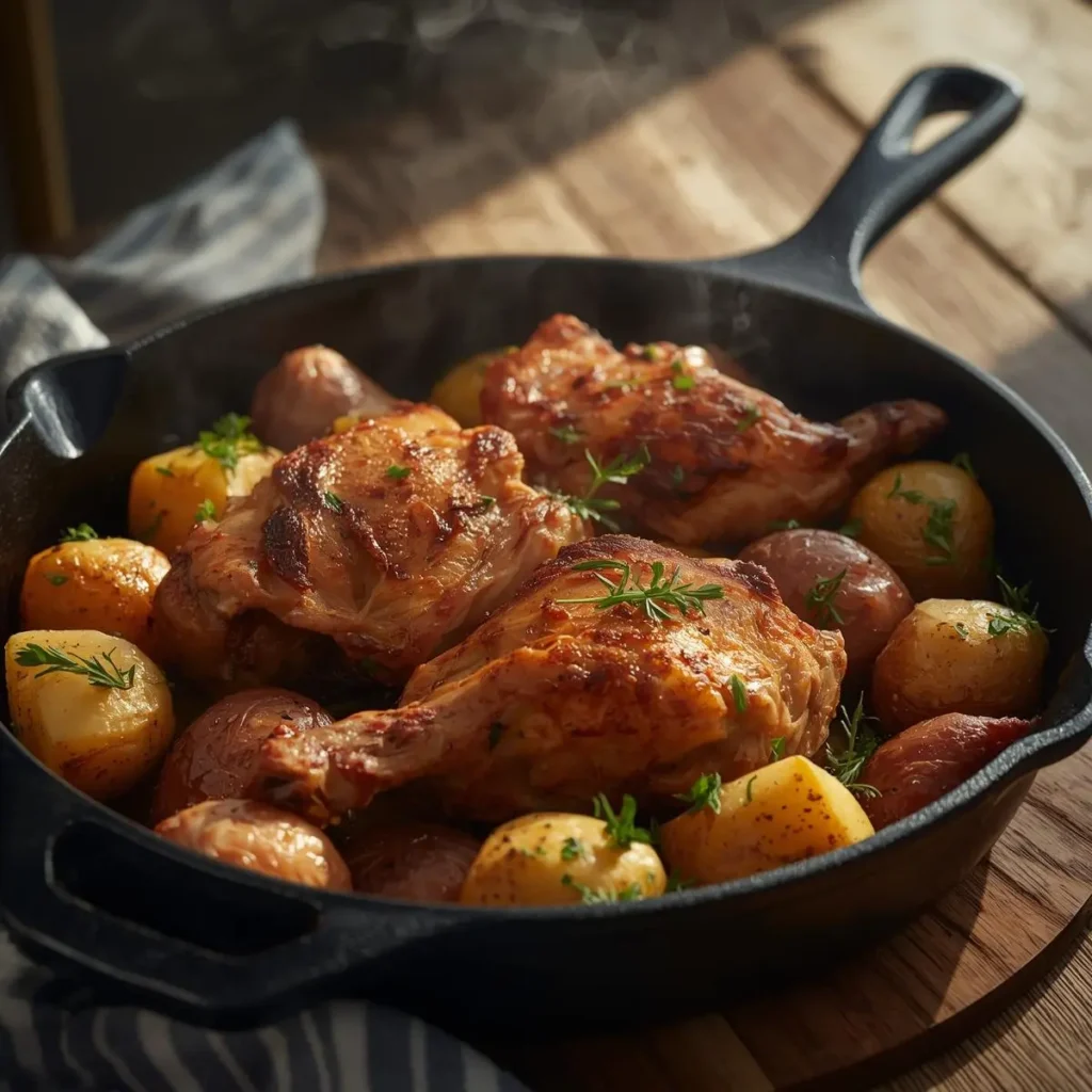 baked chicken thighs and potatoes