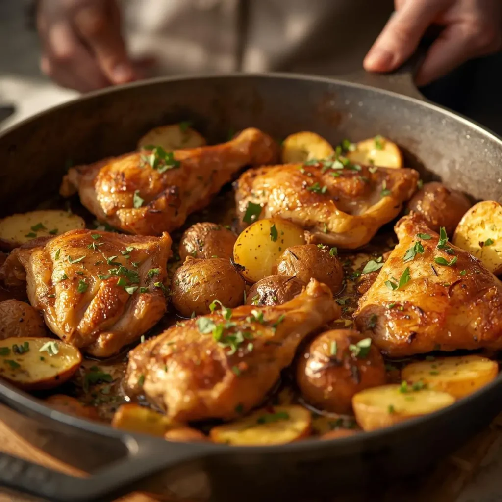baked chicken thighs and potatoes
