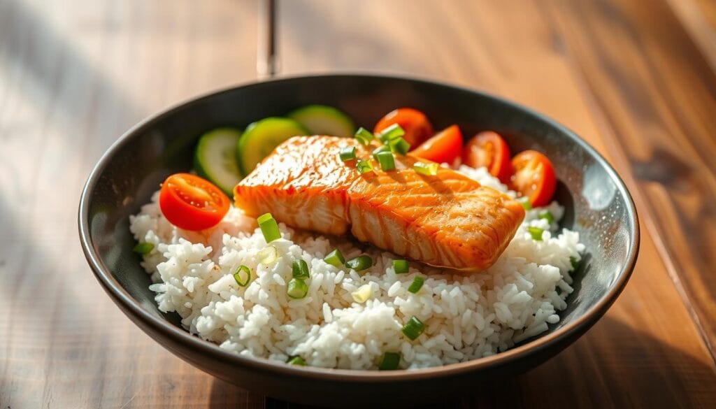 easy salmon rice bowl