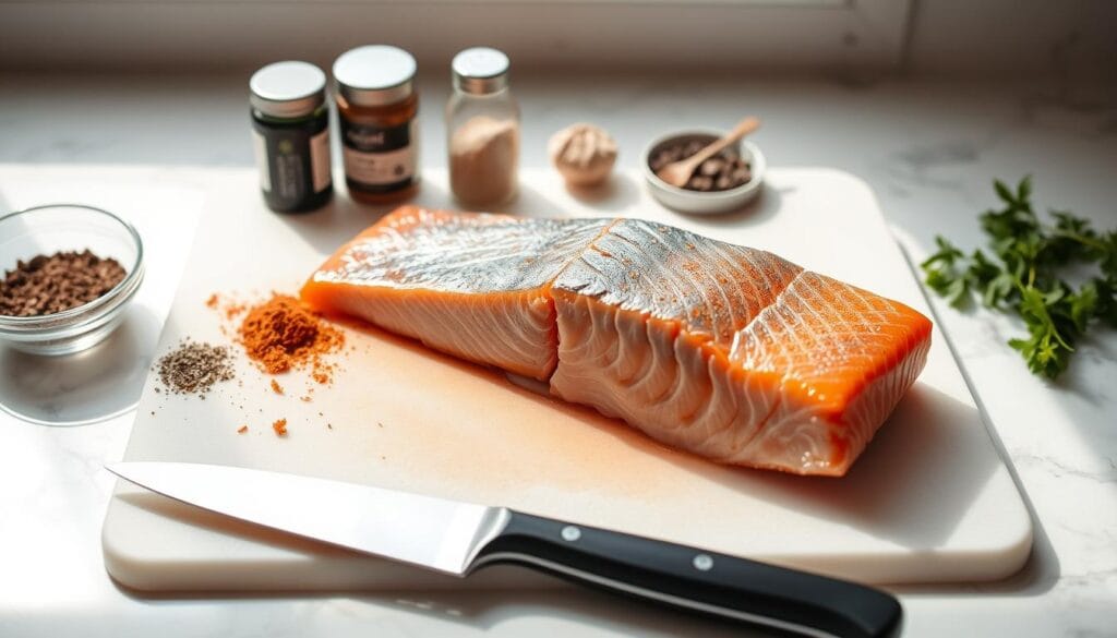 preparing salmon for broiling