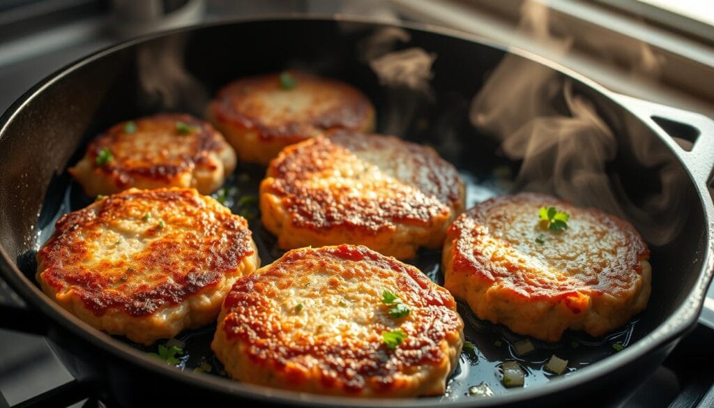 salmon patties cooking