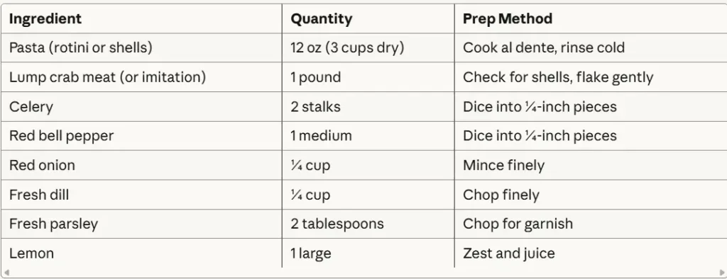 crab pasta salad recipe